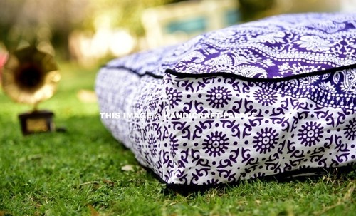 LARGE Ottoman Pouf Cover Square Floor Pillow Cushion Case Mandala Indian Dog Bed - Picture 24 of 56