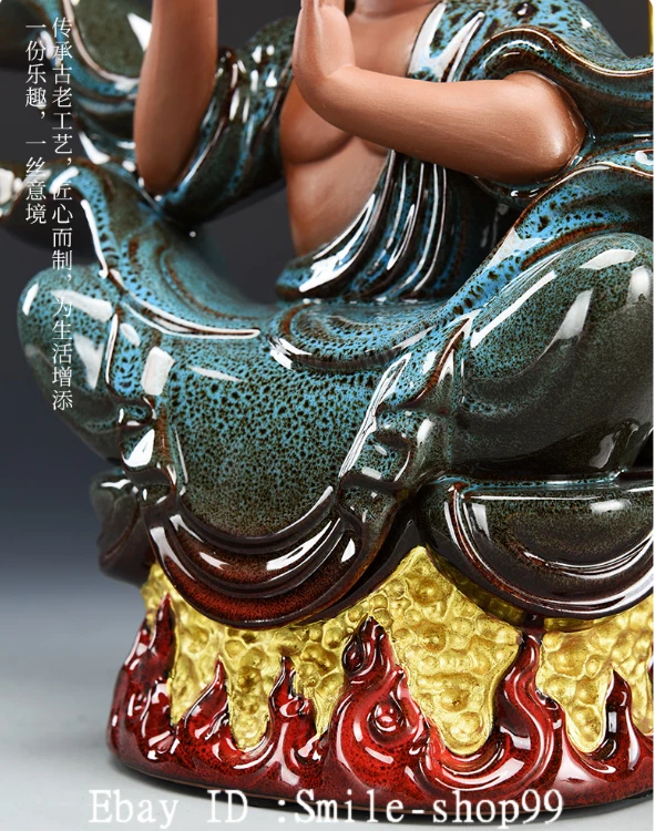 Estatua de Buda de 13,1" Antigua Dehua Color Porcelana Dorado Tang Seng San Zang Ksitigarbha Foto 4 de 4