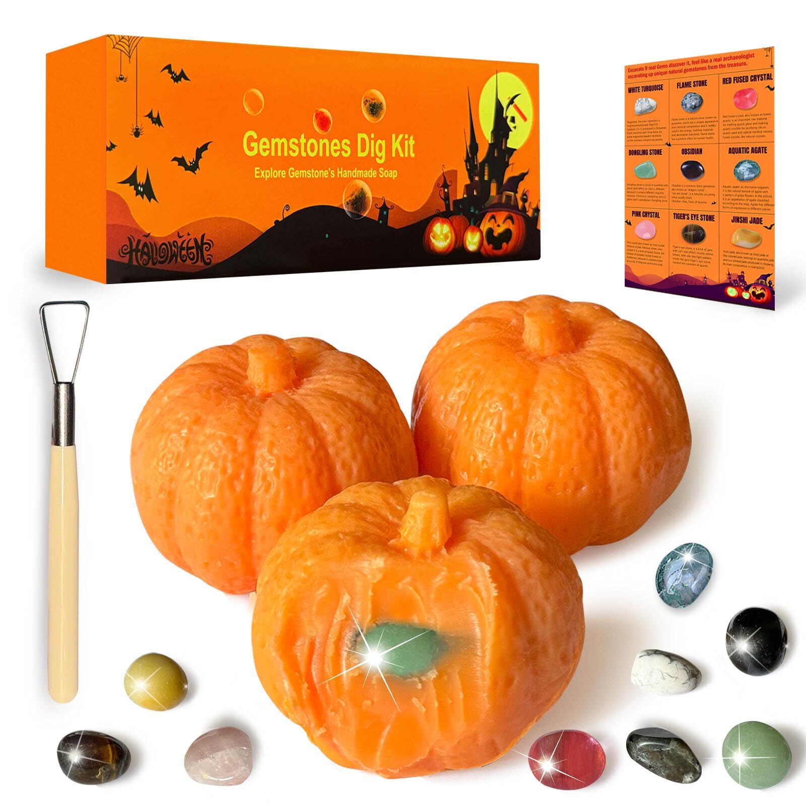 Thanksgiving Gifts for , 3 Pumpkin Orange Bath Soap with Gemstone Inside Dig ...