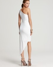 David Meister Embellished Beaded One-Shoulder Drape Asymmetric Hem Dress 14 US