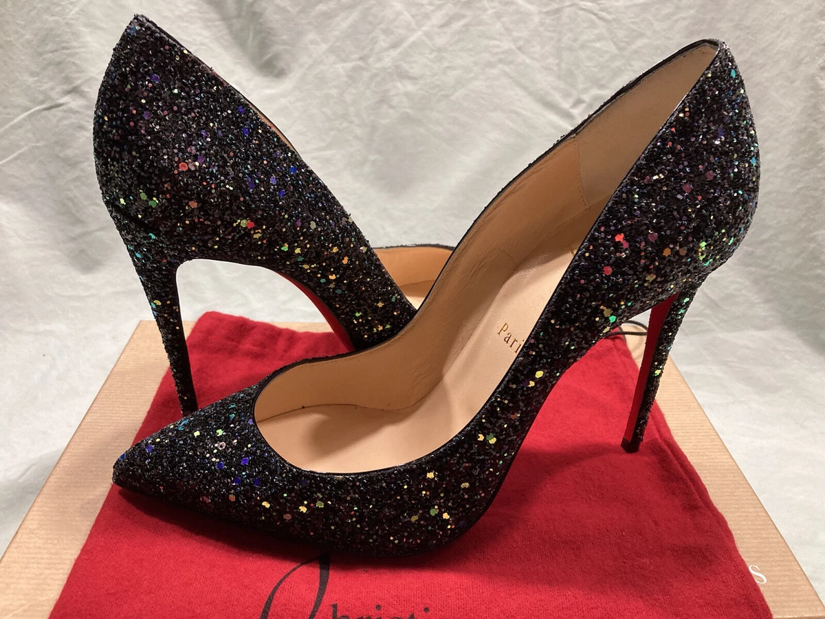 Christian Louboutin Black Glitter Dragonfly Purple Sparkle 4” Heel EU Size  39.5