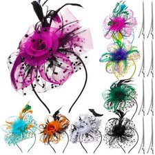 8 Pcs Women Fascinators Tea Party Hat Veil Headband Wedding Carnival Top