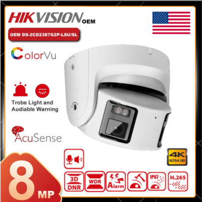 Hikvision OEM 8MP Panoramic ColorVu 180° Turret IP Camera MIC+Speaker Full Color