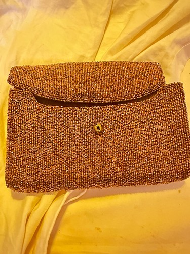 Vintage 1950’s French Brown Evening Bag BEADED - Picture 5 of 9