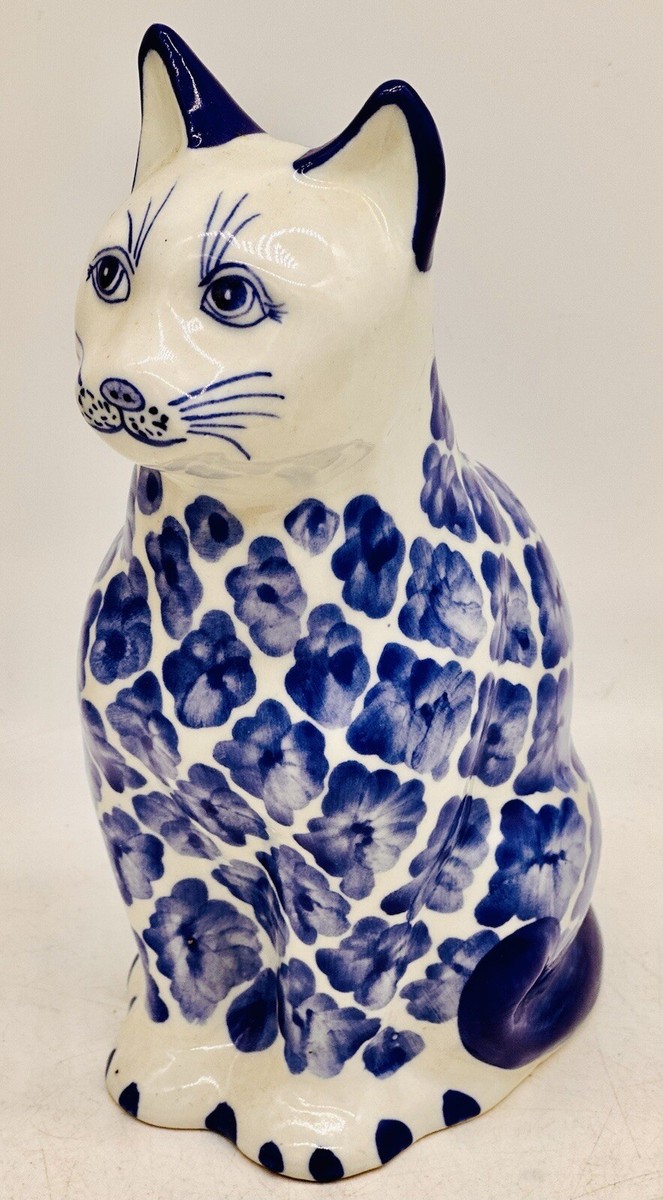 白にゃんこちゃん Vintage Chinese Cat White and Blue figurine unique rare | eBay