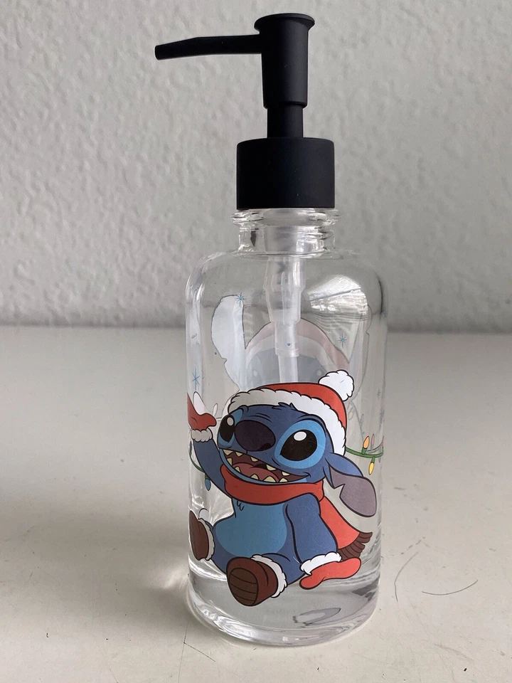 Disney Stitch & Scrump Christmas Santa Hat Soap Dispenser Clear Glass NEW - Image 4 of 4