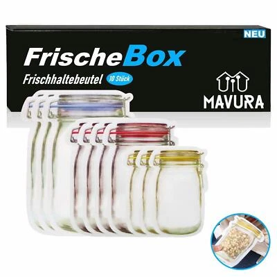 FrischeBox Aufbewahrungsbeutel Lebensmittelboxen Frischhaltedosen Silikon 10er - Bild 1 von 4