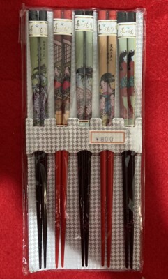 5 Pairs Geisha Girl Lacquer Red Black Chopsticks Japan Japanese eat sushi ramen