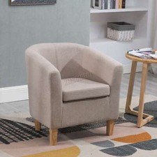 Tub Chair Linen Fabric Sofa Seat Armchair Office Reception Living Room Cream