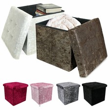 Velvet Foot Stool Storage Box Ottoman Bedroom Furniture Seat Rest Cube Foldable