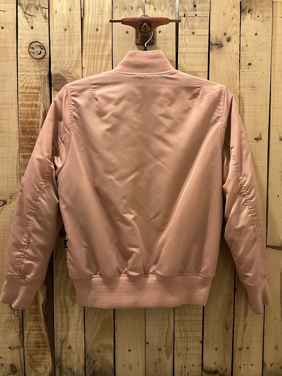 Stussy Bomber Flight Satin Lined Zip Jacket Peach Pink Mens