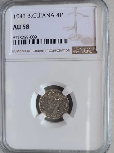 British Guiana 4 Pence 1943 NGC AU 58