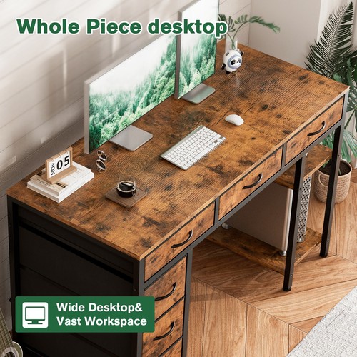Miazya Computer Desk with 6 Drawers, 120CM Gaming Desk with Storage Shelves - Picture 4 of 8