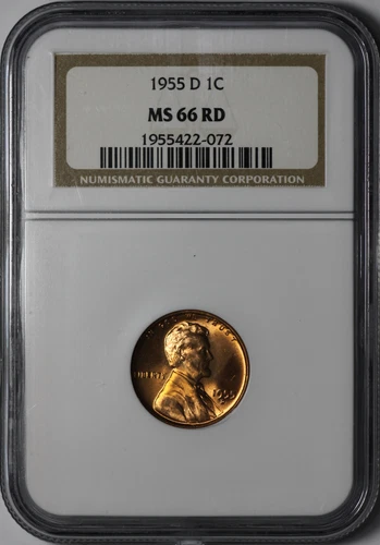 1955-D Wheat Cent Certified by NGC as 1955422-072 MS 66 RD