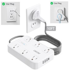 LENCENT 3 to 2 Prong 6 Outlet Power Strip Surge Protector 4 USB Flat Plug 3M