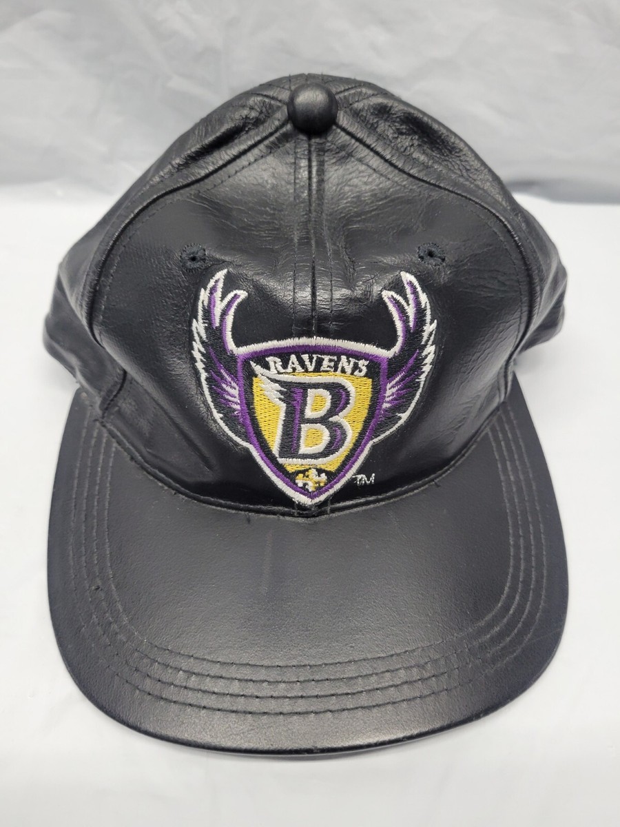 VTG 90S BALTIMORE RAVENS HAT EMBROIDERED LEATHER Early Logo NFL