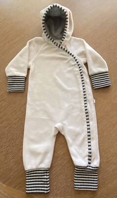 Reima Unisex Hooded Fleece One-Piece Union Suit Sz68(6m) Ivory EUC