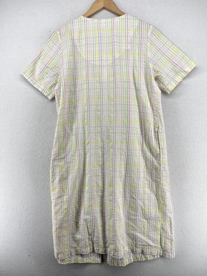 Camisón BARBIZON S Seersucker Rayas Cremallera Frontal Casa Vestido Salón Verde De Colección Foto 2 de 4