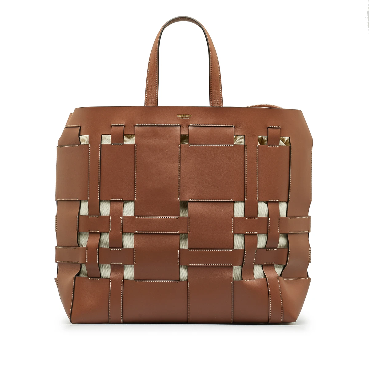 Authenticated Burberry Foster Woven Tote Brown Calf Leather Bag | eBay