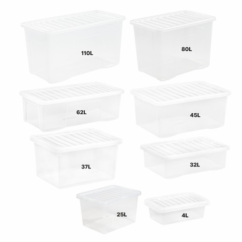 Clear Plastic Storage Boxes with Lids Stackable UK Made Box Home Office Kitchen - Picture 1 of 108