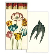 Variegated Tulips and Swift Set of 2 Large Matchboxes with Wooden Matches
