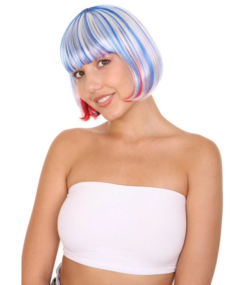 Патриотический парик Bob | Парик National Pride белый красный синий HW-1489A - Изображение 2 из 4