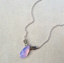 NEW SILVER OPALITE NATURAL LABRADORITE SUNDANCE CHARM NECKLACE ARTISAN HANDMADE