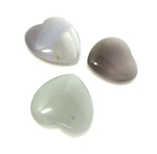 3 Gray Agate Stone Hearts - 35mm or 1.3" - Valentines Day Decoration Love Pocket