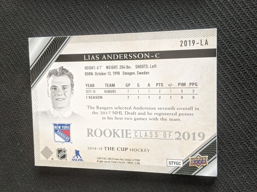 2018-19 UPPER DECK UD THE CUP LIAS ANDERSSON 2019-LA #ed 60/249 ROOKIE CLASS - Picture 2 of 2
