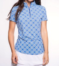 NWT Ladies IBKUL ANDREA BLUE Short Sleeve Mock Golf Shirt S M L XL XXL