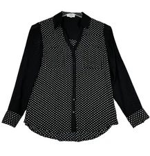 Express Shirt Womens Medium Black White Polka Dots Portofino Office Professional