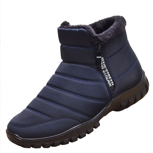 Men Waterproof Warm Fur Lined Snow Boots Winter Ankle Boots Non-slip Flat Shoes - Picture 13 of 15