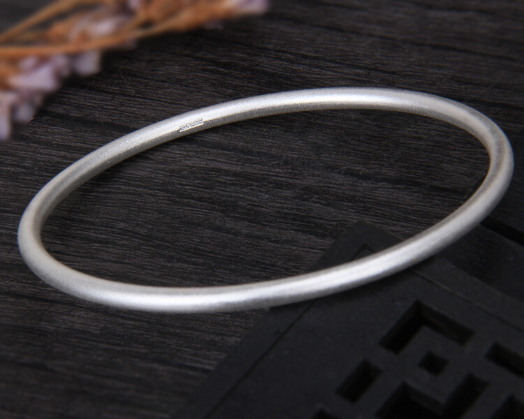 B25 Matte Frosted 3mm 999 Fine Silver Bangle - Multiple Sizes-image