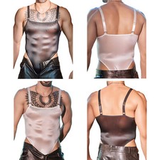 Men Leotard Backless Jumpsuit Romper Bodysuit See Through Costume High Cutting
