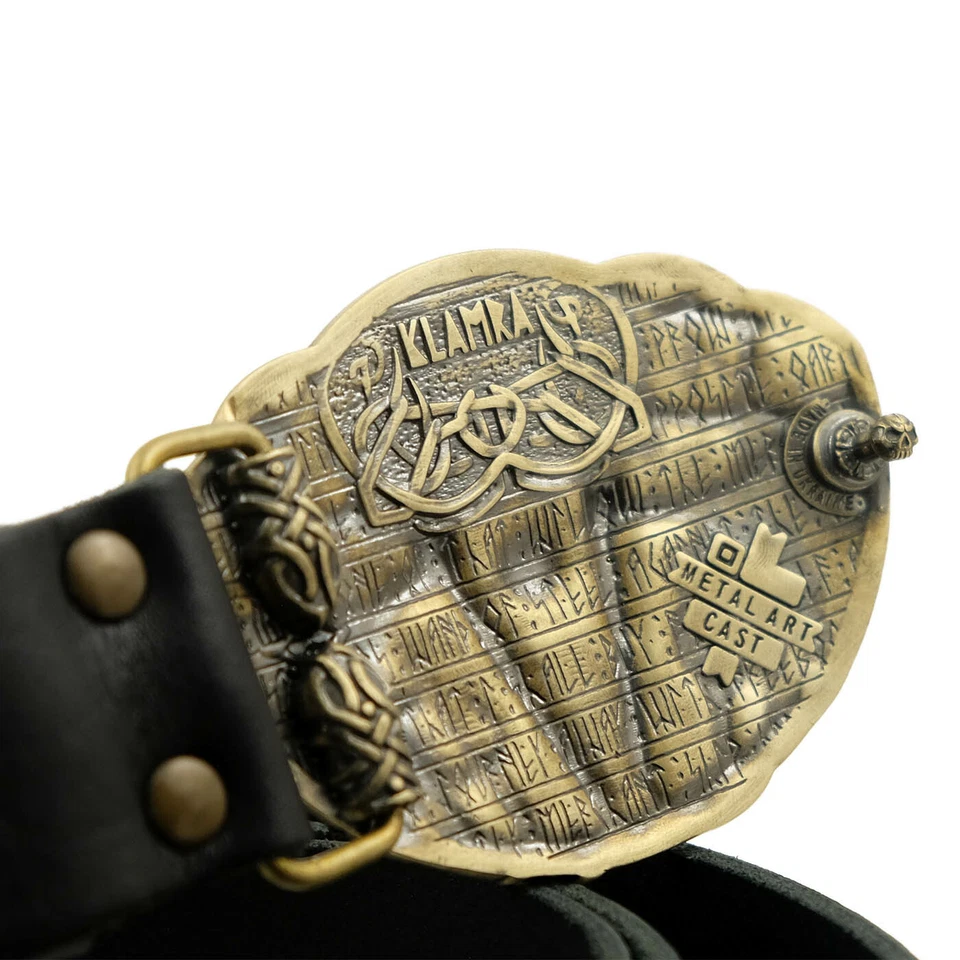 Cinturón de cuero con hebilla rúnica Tiwaz, antiguo nórdico escandinavo vikingo pagano Foto 2 de 4