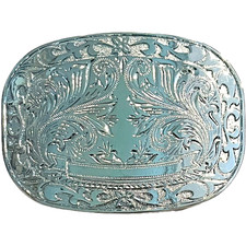 Decorative Silver Colored Belt Buckle - 4" W x 2 3/4" H - Western Belt Buckle