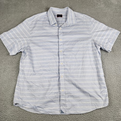 Untuckit Hemd Herren 2XL Blau Weiß Streifen Rueda Kurzarm