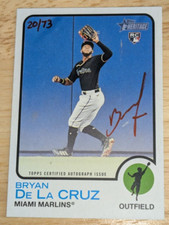 Bryan De La Cruz 2022 Topps Heritage Red Ink RC Auto Hand Numbered #'ed /73