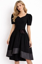 Saks Fifth Avenue VTG 1980 black silk puff sleeve dress black tie event sz 4 