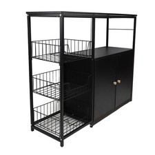 Kitchen Coffee Bar Cabinet Sideboard Short Pantry with Door and Shelves, Black