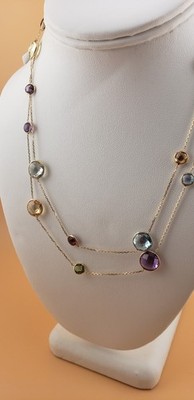 14 Karat Gelbgold Halskette mit echter mehrfarbiger Halskette Briolet 10 mm rund.
