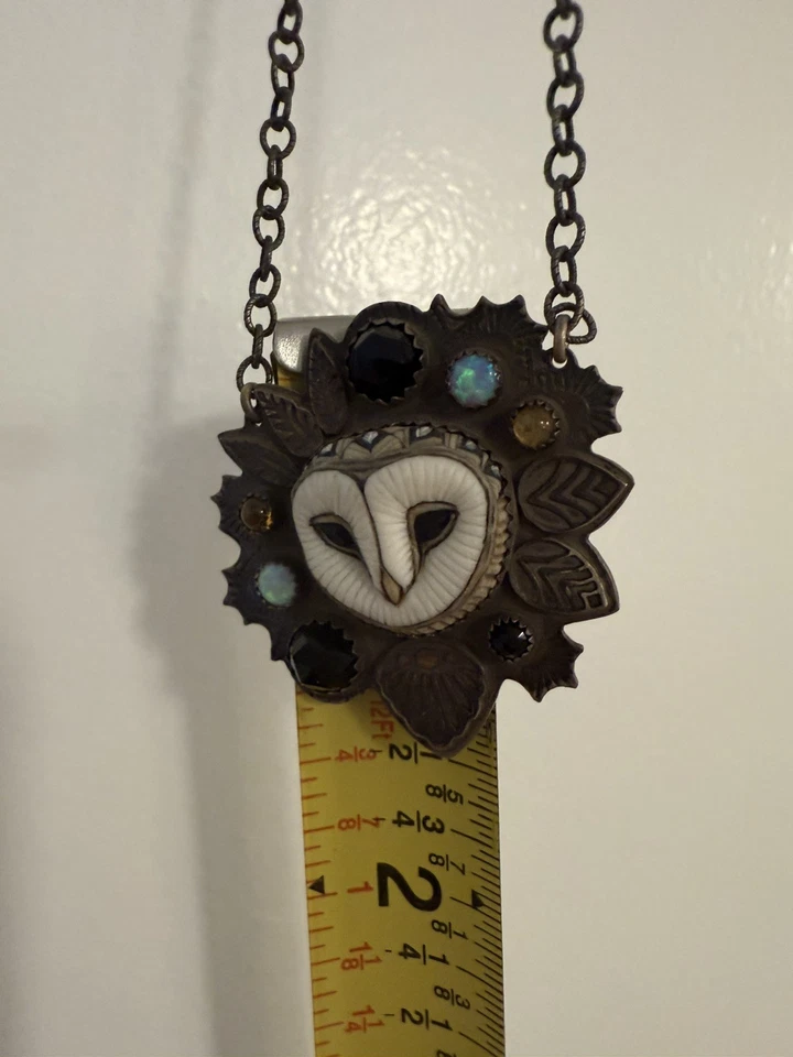 Night Gypsy Sterling Silver Laura Mears Owl Face 20” Necklace HTF Rare OOAK - Image 4 of 4