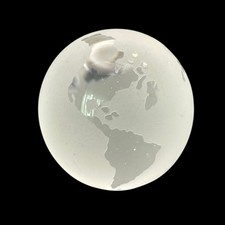 Frosted Clear Heavy Glass Etched World Globe Paperweight