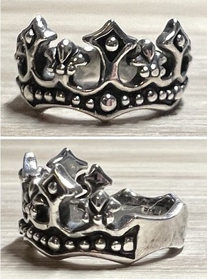 Brutalist Designer Hallmarked ($) Sterling Silver Crown Band Ring, Size 5.5, 5g
