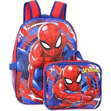 Spiderman Boys 16 Inch Backpack With Removable Matching Lunch Box Set Red-Blue 