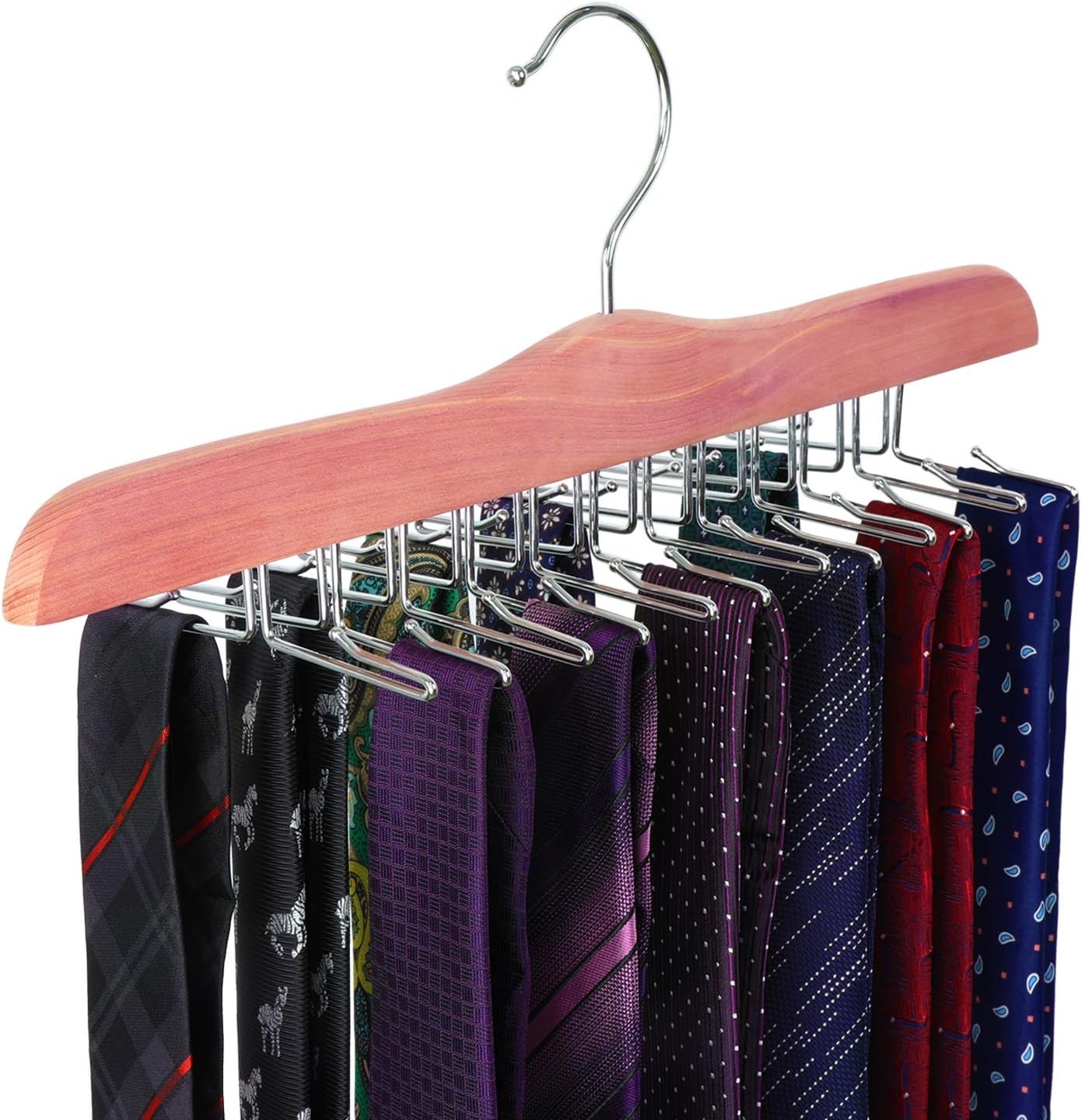 TOPIA HANGER American Red Cedar Wooden Tie Racks for Closet, 24 Tie, Natural 