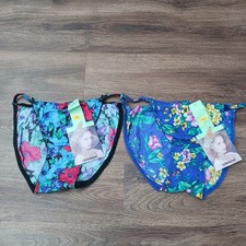 2 Vintage Jordache 100 Washable Silk String Floral Bikini Panties Size 6
