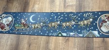 VTG Christmas Tapestry Table Runner 12 3/4  x 72  Santa Claus Sleigh Reindeer