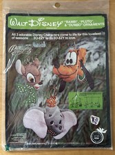 Vintage Paragon Walt Disney Bambi Pluto Dumbo Felt Ornament Kit 6294 NOS