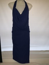 Halston Heritage Womens Halter Neck Sleeveless Ruched Dress Navy Blue Size 6